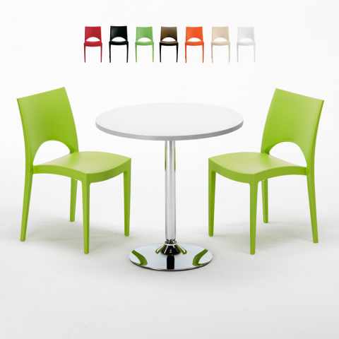 Weiß Rund Tisch und 2 Stühle Farbiges Polypropylen-Innenmastenset Grand Soleil Paris Long Island Aktion