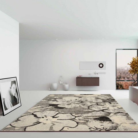 Teppich Rechteckig Modernes Design Wohnzimmer Büro Art Flower Grey