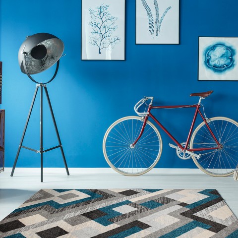 Rechteckiger Teppich Teppich Modernes Design für Wohnzimmer Büro Kunst Modern Blau Aktion