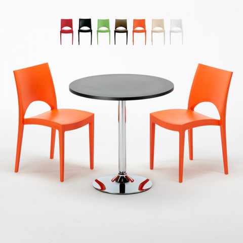 Schwarz Rund Tisch und 2 Stühle Farbiges Polypropylen-Innenmastenset Grand Soleil Paris Cosmopolitan Aktion
