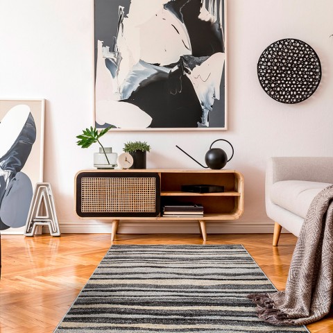 Teppich Rechteckig Modernes Design Wohnzimmer Büro Art Wavy Grey