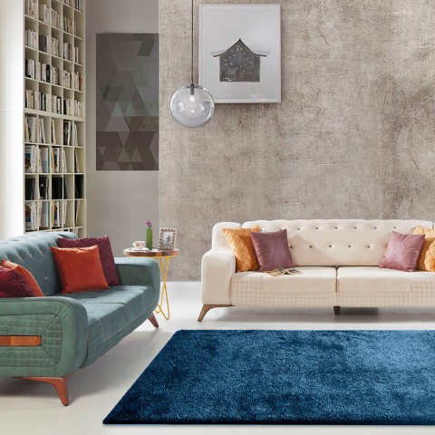 Rechteckiger Teppich Modernes Design Einfarbig Trend Blau Wohnzimmer Aktion