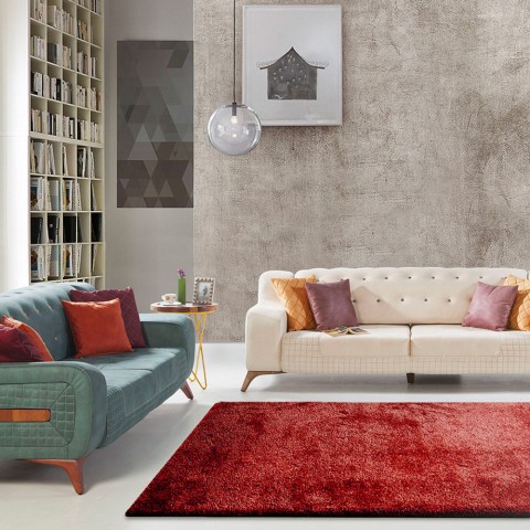 Rechteckiger Teppich Modernes Design Einfarbig Wohnzimmer Trend Rot Aktion