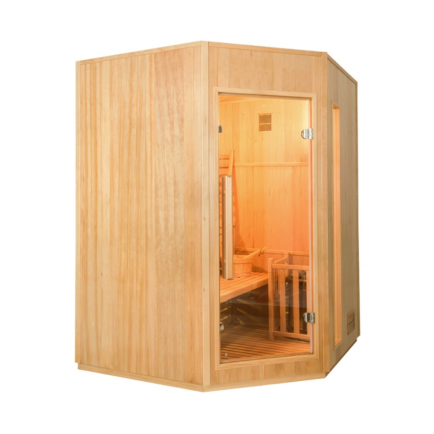 Finnische Sauna Eckig Aus Holz 3 Personen Von Zuhause Ofen Elektrisch Zen 3C