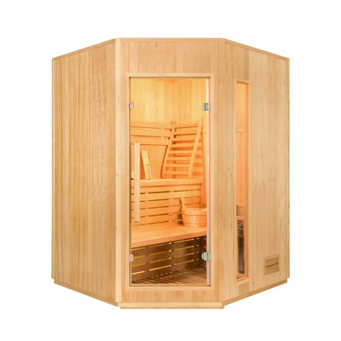 Finnische Sauna Eckig 3-Sitzer Holz Haus Elektro-Ofen Zen 3C