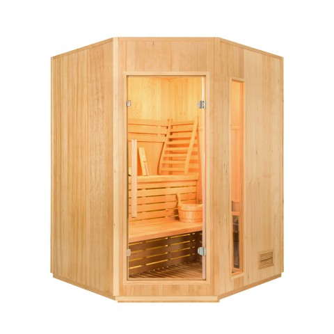 Heimsauna Finnisch 3-Personen Eckmodell mit Elektroofen 4,5 kW Zen 3C Aktion