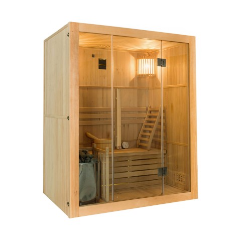 Finnische Heimsauna aus Holz, 3 Plätze, 3,5 kW Ofen Sense 3 Aktion