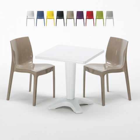 Weiß Quadratisch Tisch und 2 Stühle Farbiges Polypropylen-Innenmastenset Grand Soleil Ice Patio