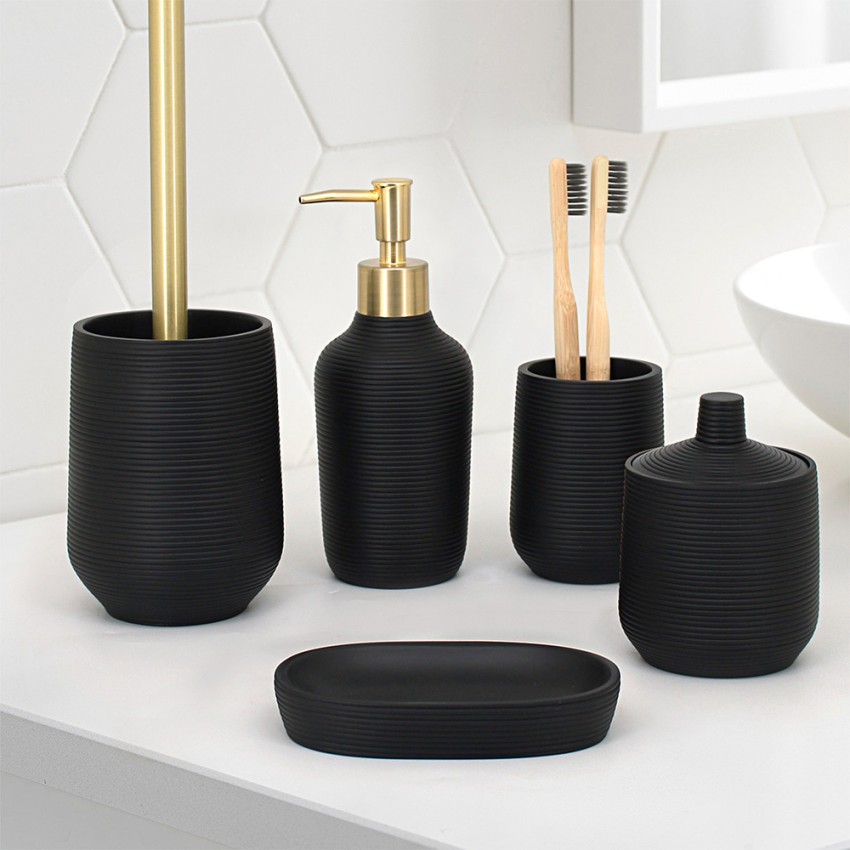 Schwarz Badezimmer Zubehör Set Seifenschale Zahnbürstenhalter WC-Bürste Ebony Aktion Schwarz Badezimmer Zubehör Set Seifenschale Zahnbürstenhalter WC-Bürste Ebony Aktion
