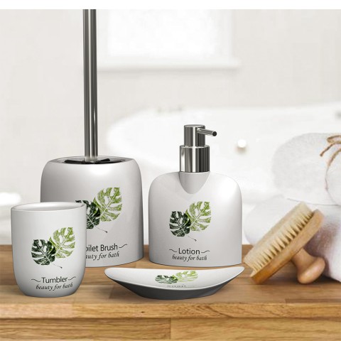 Badezimmer-Zubehörset: Seifenschale, Seifenspender, Zahnputzbecher, Toilettenbürstenhalter Palm Aktion