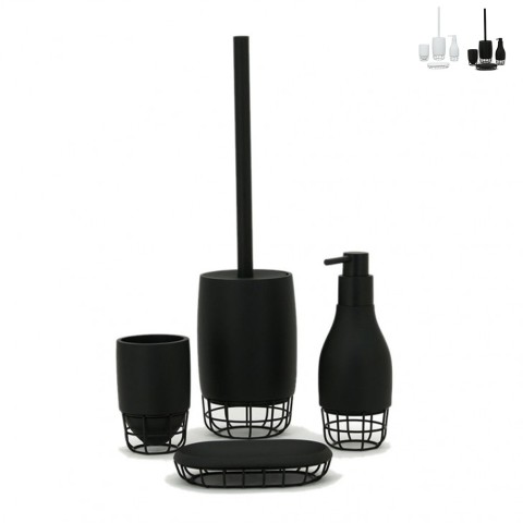 Badezimmer-Set weiß schwarz mit Zahnbürstenhalter, Seifenspender und Toilettenbürste Grid Aktion