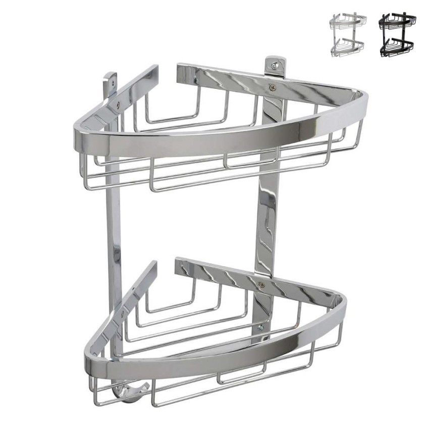 Eck-Duschablage zur Wandmontage mit 2 Ablagen, schwarz verchromtes Aluminium Attractive Aktion Eck-Duschablage zur Wandmontage mit 2 Ablagen, schwarz verchromtes Aluminium Attractive Aktion