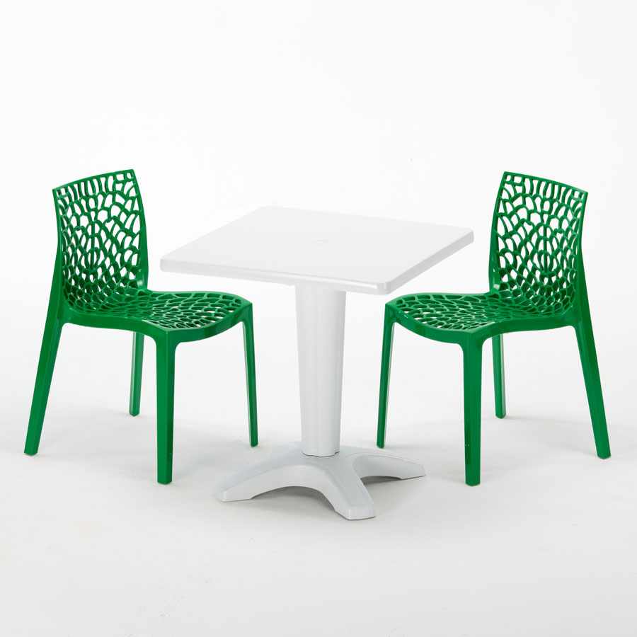 Weiß Quadratisch Tisch Und 2 Stühle für Bars Farbiges Polypropylen-Innenmastenset Grand Soleil Gruvyer Patio