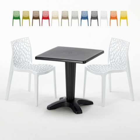Schwarz Quadratisch Tisch und 2 Stühle Farbiges Polypropylen-Innenmastenset Grand Soleil Gruvyer Aia