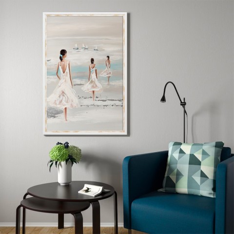 Handgemaltes Reliefbild Frauen am Strand mit Rahmen 60x90cm W205 Aktion