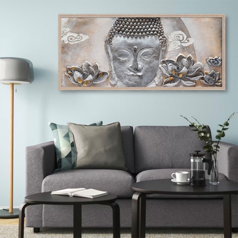 Handgemaltes Gemälde auf Leinwand Buddha mit Rahmen 65x150cm B218 Aktion