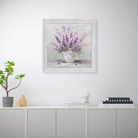 Handgemaltes Bild Blumenstrauß Violett mit Rahmen 30x30cm W602 Aktion