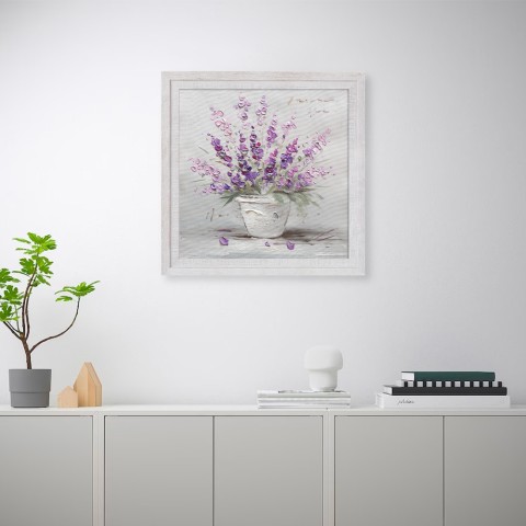 Handgemaltes Bild Vase Lila Blumen Leinwand Rahmen 30x30cm W602