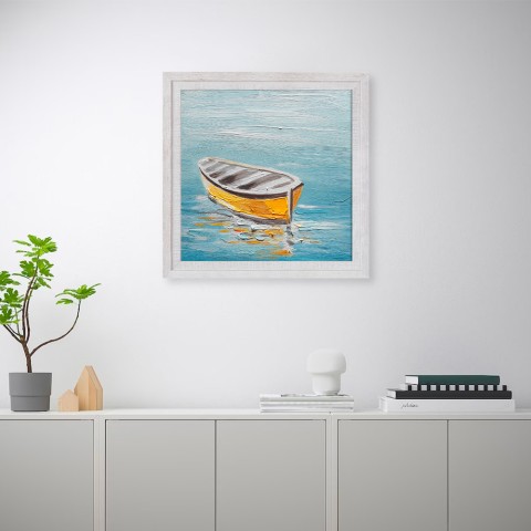 Handgemaltes Gemälde Boot am Meer auf Leinwand 30x30cm mit Rahmen W605 Aktion