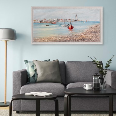 Handgemaltes Gemälde auf Leinwand Hafen mit Booten 60x120cm W627 Aktion