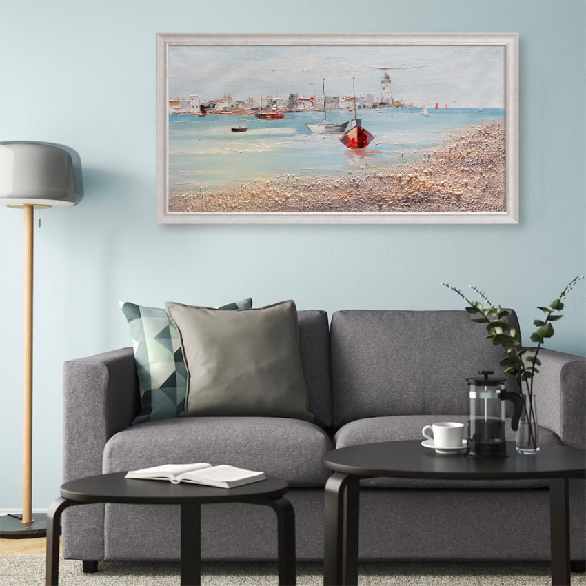 Handgemaltes Gemälde auf Leinwand Hafen mit Booten 60x120cm W627 Aktion