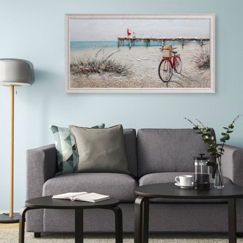 Handgemaltes Wandbild auf Leinwand, Strandpier 60x120cm mit Rahmen W628 Aktion