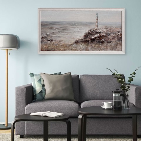 Handgemaltes Leinwandgemälde Leuchtturm Felsen Rahmen 60x120cm W629 Aktion