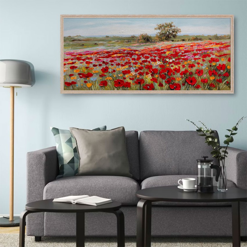 Handgemaltes Gemälde auf Leinwand Mohnblumenfeld Rahmen 65x150cm W634 Aktion Handgemaltes Gemälde auf Leinwand Mohnblumenfeld Rahmen 65x150cm W634 Aktion