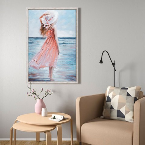 Handgemaltes Bild Frau am Strand Relief auf Leinwand 60x90cm W714 Aktion