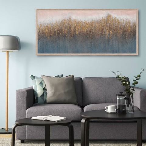 Handgemaltes abstraktes Goldgemälde auf Leinwand 65x150cm mit Rahmen W723 Aktion