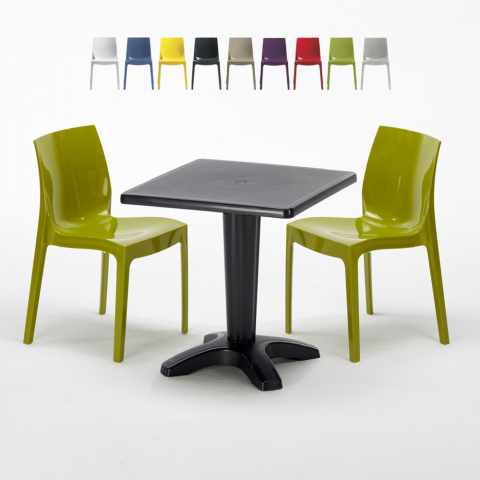 Schwarz Quadratisch Tisch und 2 Stühle Farbiges Polypropylen-Innenmastenset Grand Soleil Ice Aia
