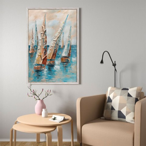 Handgemaltes Bild auf Leinwand Segelboote 60x90cm mit Rahmen Z432