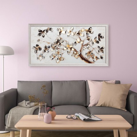 Handgemaltes Bild Metallblütenzweig Leinwandrahmen 60x120cm Z440 Aktion