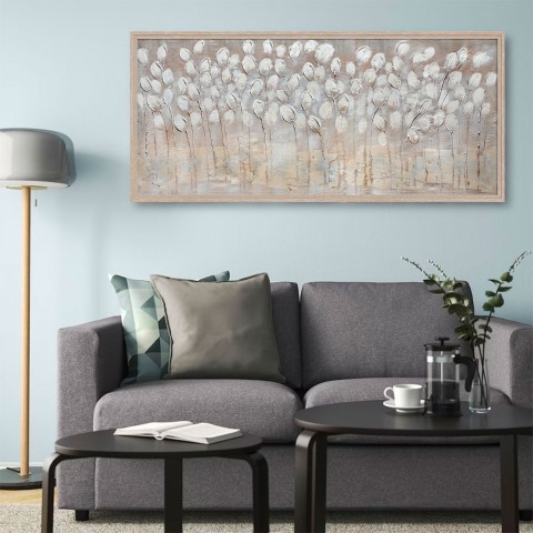 Handgemaltes Bild auf Leinwand 65x150cm weiße Blumen mit Rahmen z442 Aktion