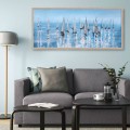 Handgemaltes Bild mit silbernen Segelbooten, Rahmen 65x150cm Z460 Aktion