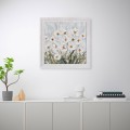 Handgemaltes Gemälde auf Leinwand Wiese weiße Blumen mit Rahmen 30x30cm Z501 Aktion