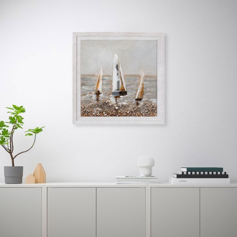 Handgemaltes Bild auf Leinwand mit Rahmen 30x30 cm Segelboote Z506 Aktion