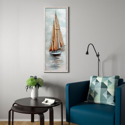Handgemaltes Gemälde Segelboot auf Leinwand 30x90cm mit Rahmen Z421 Aktion