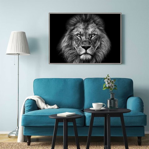Wandbild Fotografie schwarz-weißer Löwe mit Rahmen 70x100cm Unika 0028 Aktion