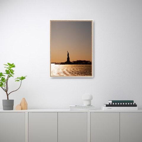 Fotoabdruck Sonnenuntergang Freiheitsstatue Rahmen 30x40cm Unika 0031 Aktion