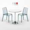 Weiß Rund Tisch und 2 Stühle Farbiges Transparent Grand Soleil Cristal Light Silver Aktion