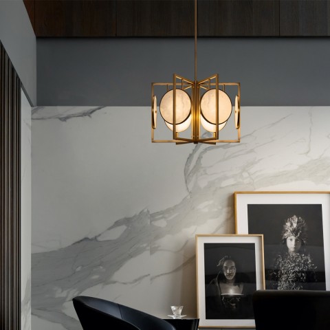 Hängelampe Wohnzimmer 6 Lichter aus goldfarbenem Metall und Marmor Maytoni Aktion