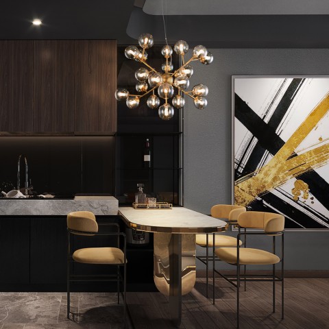 Goldene Pendelleuchte mit bernsteinfarbenen Glas Kugeln Dallas Maytoni Aktion