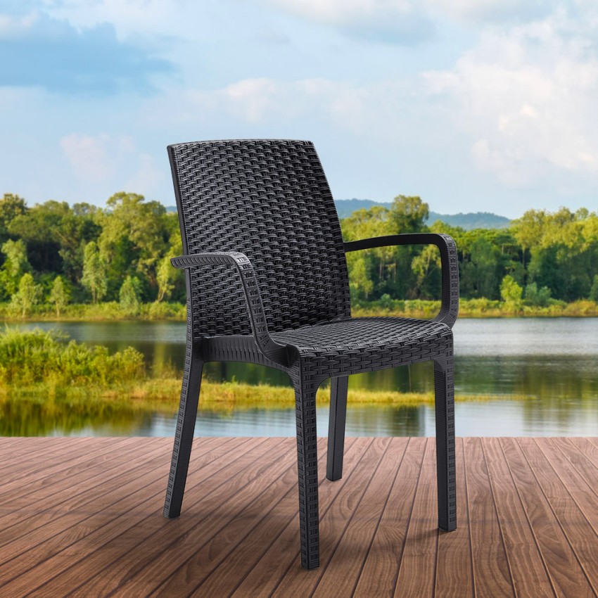 Stuhl Rattan Stapelbar Armlehnen Garten Bar Außenbereich Indiana BICA