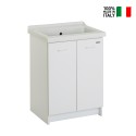 Waschbecken 63x50cm Keramikwaschbecken mit 2 Türen und Holzablage Acqua Edilla Angebot