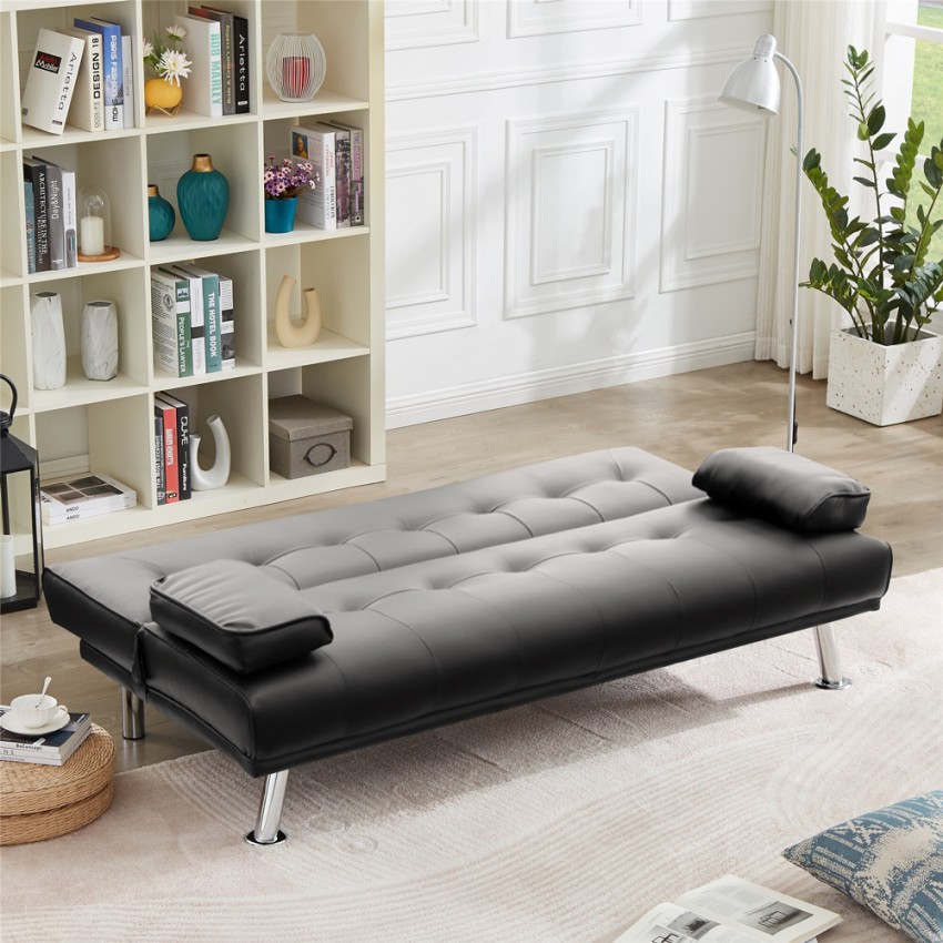 Schlafsofa 2-Sitzer aus Kunstleder mit Armlehnen Olivina für Zuhause und öffentliche Räume bettfertig