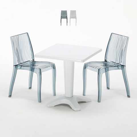Weiß Quadratisch Tisch und 2 Stühle Farbiges Polypropylen-Innenmastenset Grand Soleil Dune Terrace