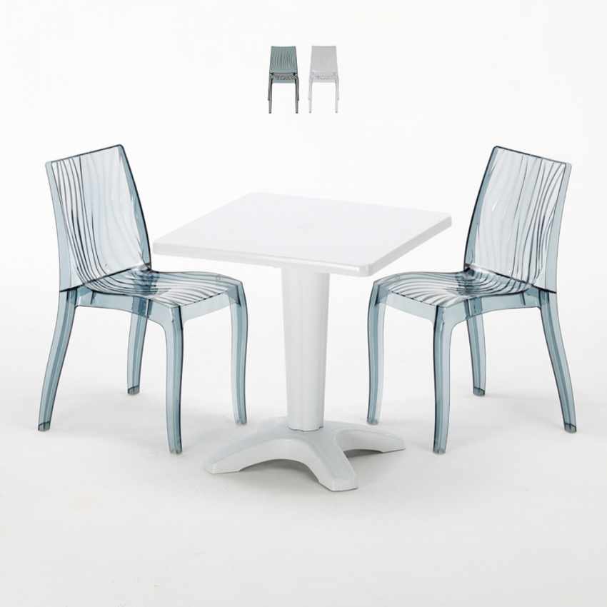 Weiß Quadratisch Tisch und 2 Stühle Farbiges Polypropylen-Innenmastenset Grand Soleil Dune Terrace Aktion