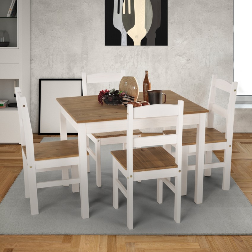 Set Tisch Rechteckig 100x80 4 Stühle Paesana Holz Rustikaler Stil Rusticus