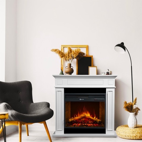 Elektrischer Kamin Standkamin aus Holz Weiß L 89,5 x H90,5 x T28 Jefferson Aktion